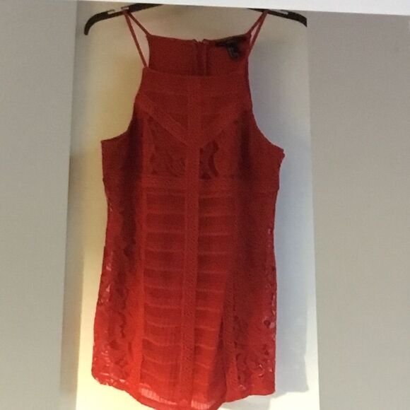 New Forever 21 Red Lace Crochet Knit Mini Dress L - Picture 1 of 1
